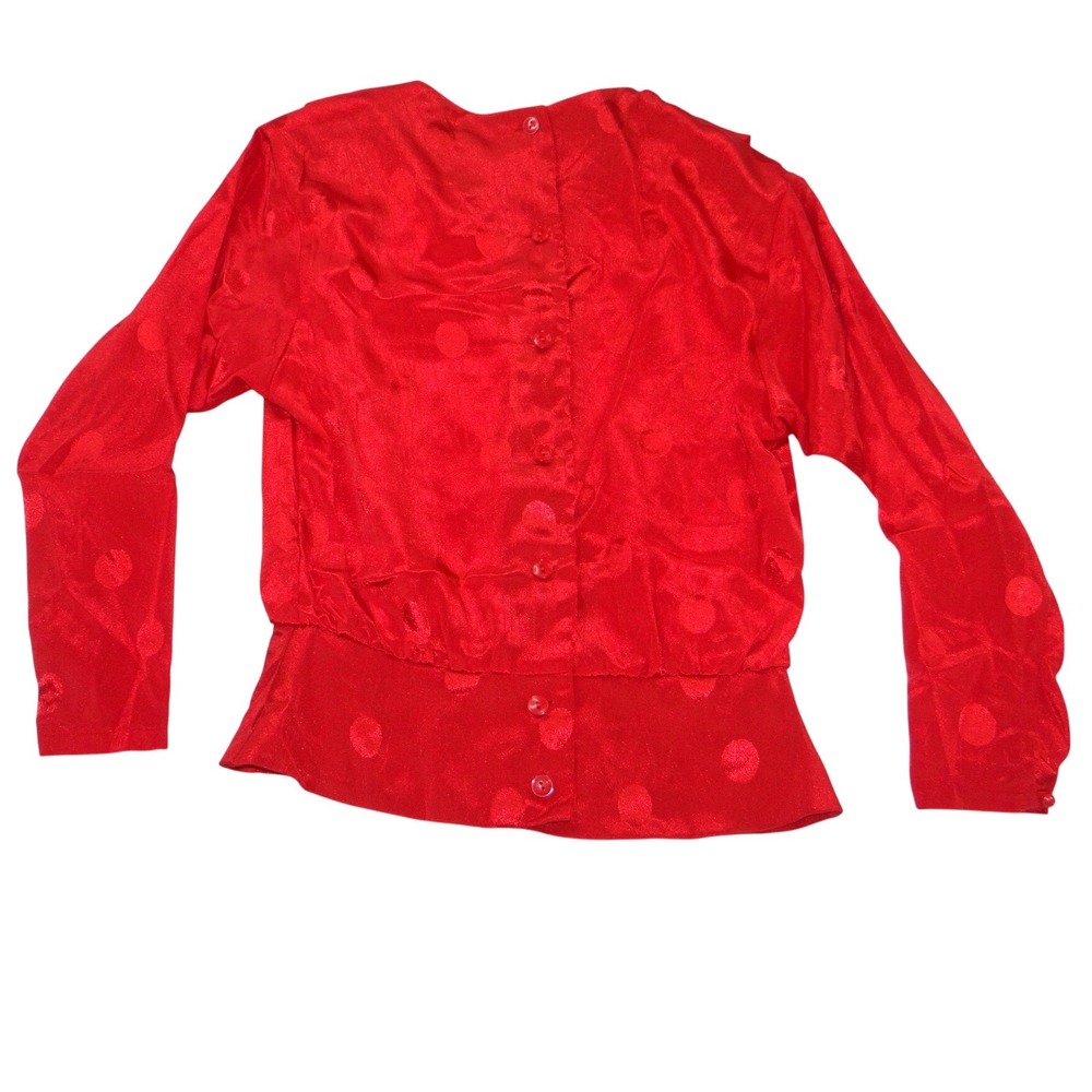 Vintage Galina Red Satin Polka Dot Jacquard Top and Midi Skirt Set Size 10 - Picture 5 of 12